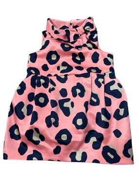 Janie and Jack Pink Satin Leopard Print Dress with Navy and Taupe Spots